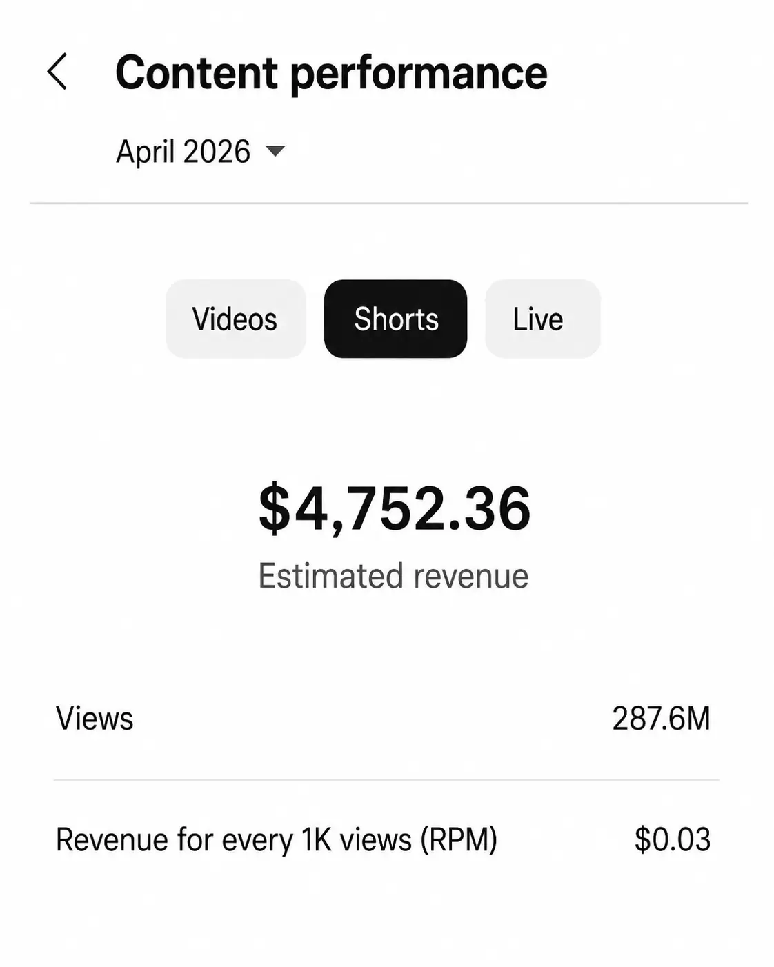 Earnings screenshot