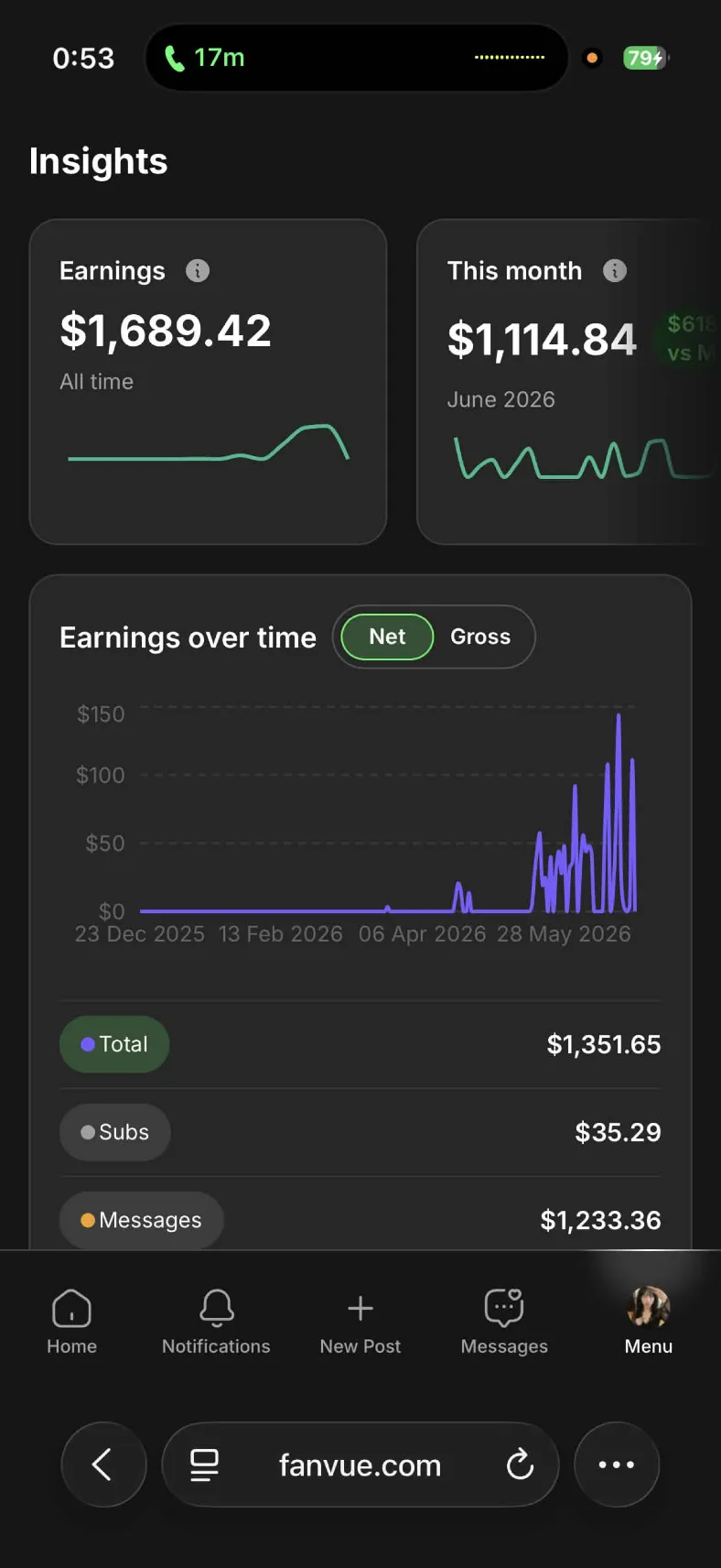 Earnings screenshot